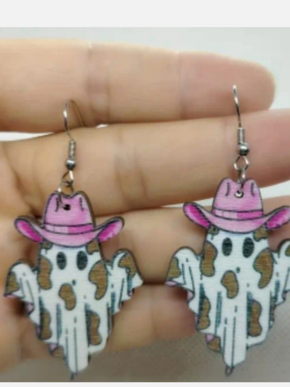 Pink Cowboy Hat Ghost Earrings